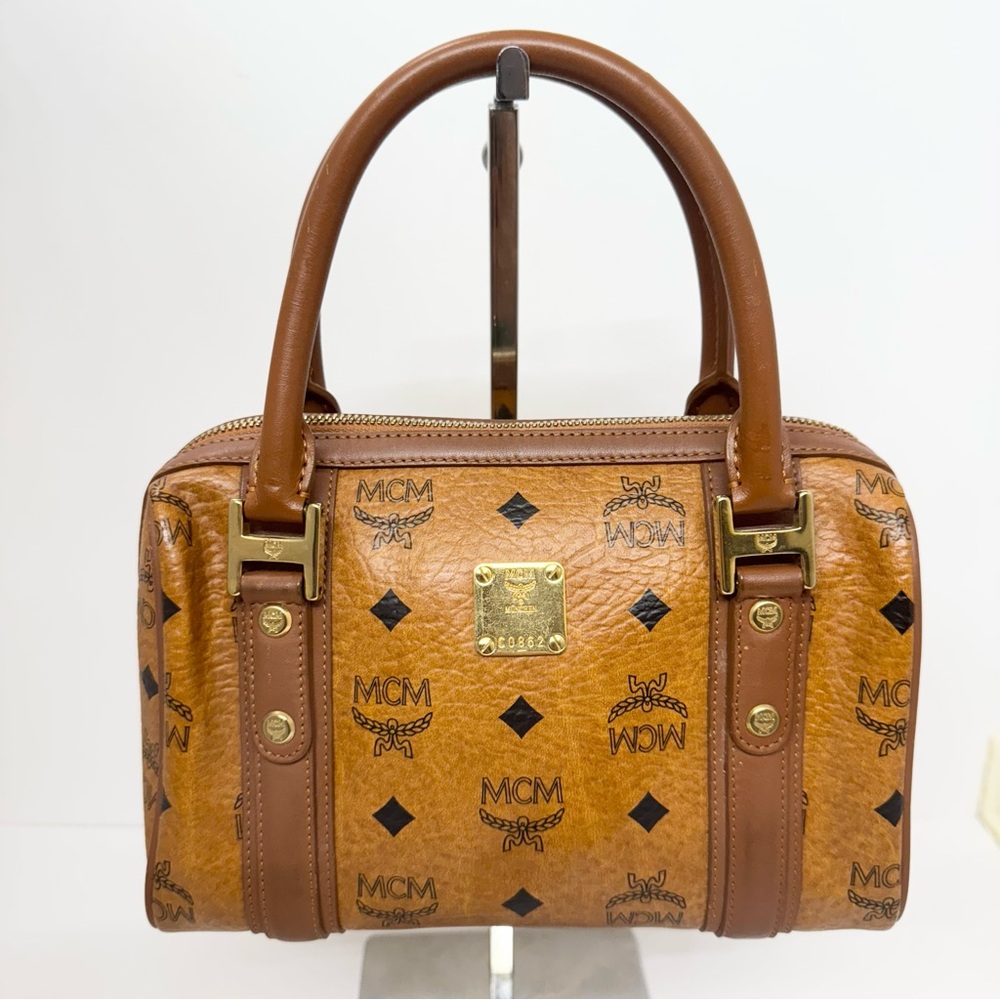 MCM Small Cognac Leather Satchel Bag